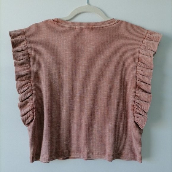 Mustard Seed Womens Blush Pink Sleeveless Round Neck Ruffled Blouse Top Size L - Picture 4 of 7